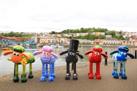 Shaun in the City sculptures on Bristol harbourside