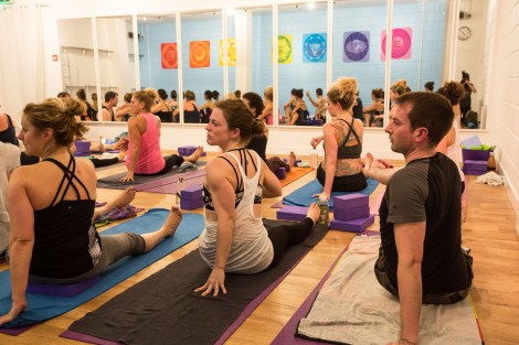 Opening night at Yogafurie. The first classes are fully booked. The Great Yogafurie Build. September- December 2015. Photographer Freia Turland e:info@ftphotography.co.uk m:07875514528