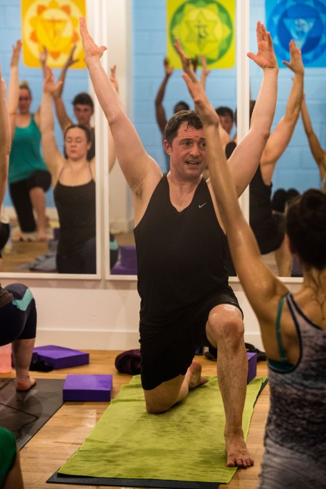 A Yogafurie Hot Yoga class at their new purpose built Ashley Down Road studio. Class taught by owner and lead instructor Ed Wood. January 2016. Photographer Freia Turland e:info@ftphotography.co.uk m:07875514528